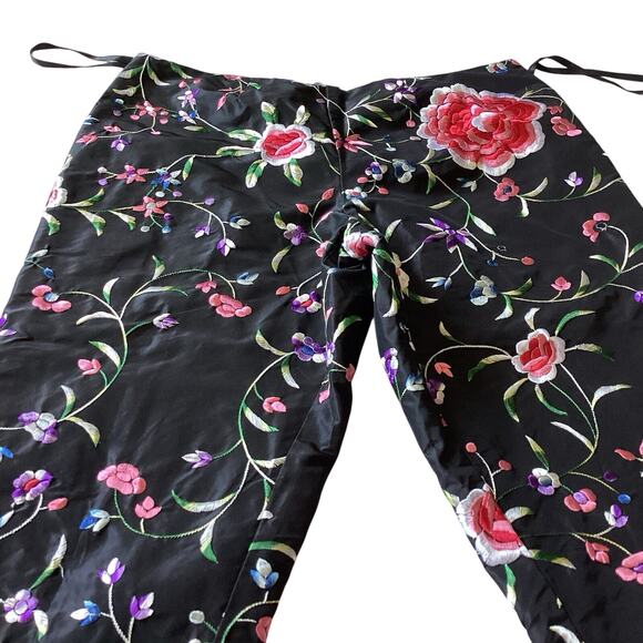 VTG Fiori Di Zucca Silk Embroidered Pants - Medium Italian Floral Y2K Castlecore - Picture 9 of 14